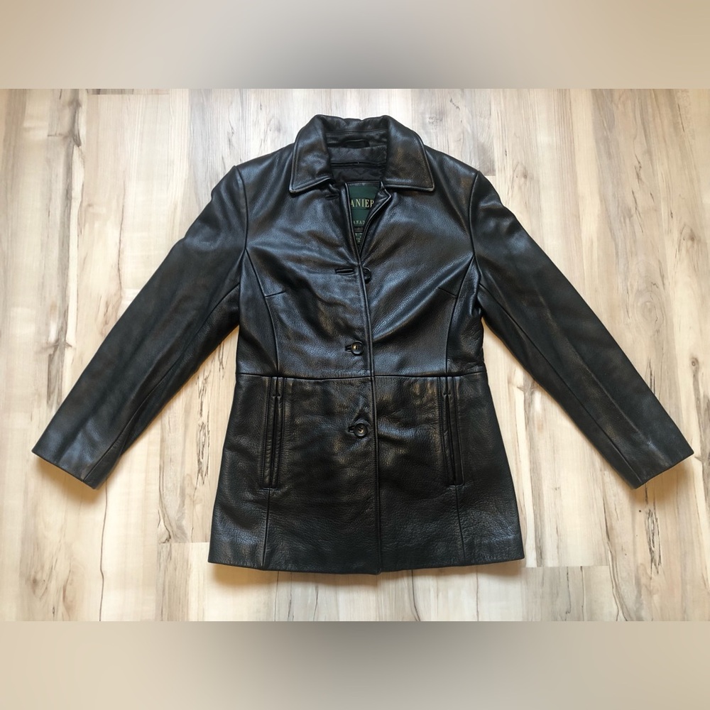 Danier Vintage Y2K Black Leather Jacket with Thermolite Removal Liner Style 3641